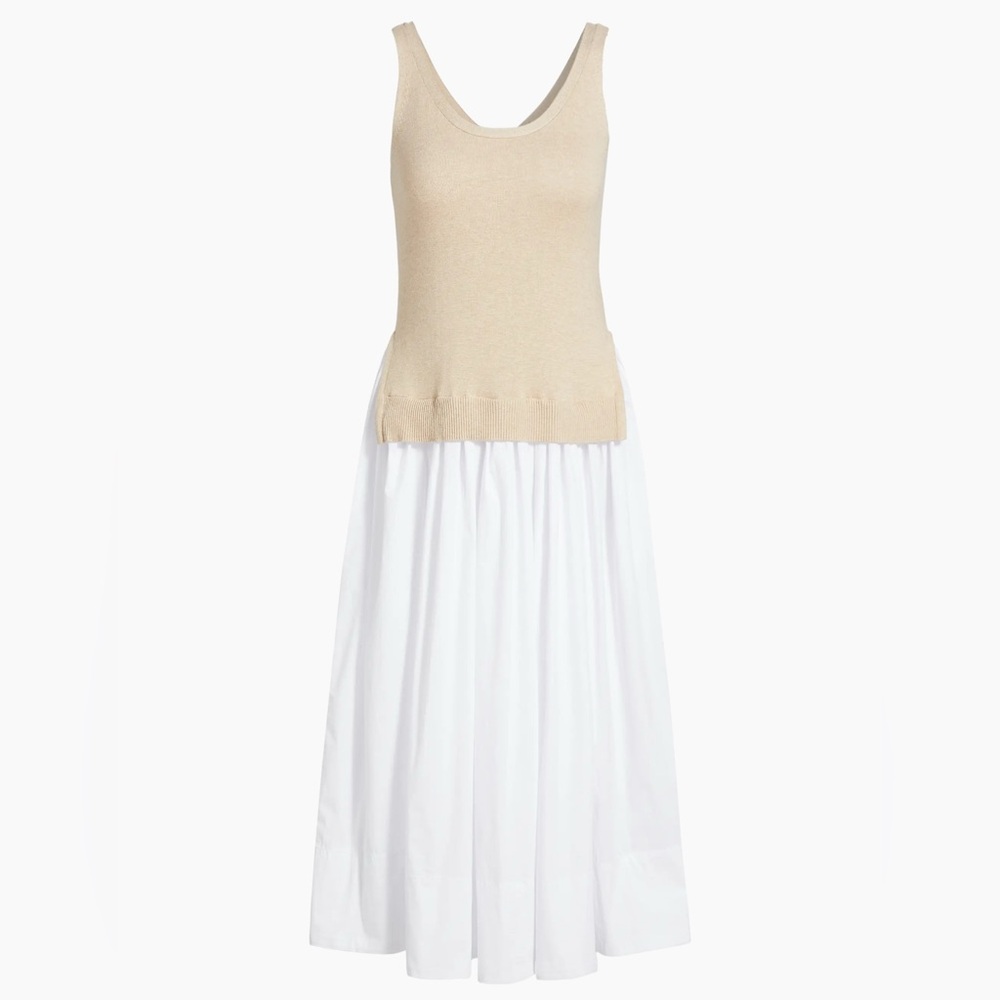 STAUD Corey Layered Midi Dress - Beige Knit White Skirt